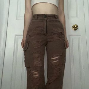 Brown distressed cargo pants